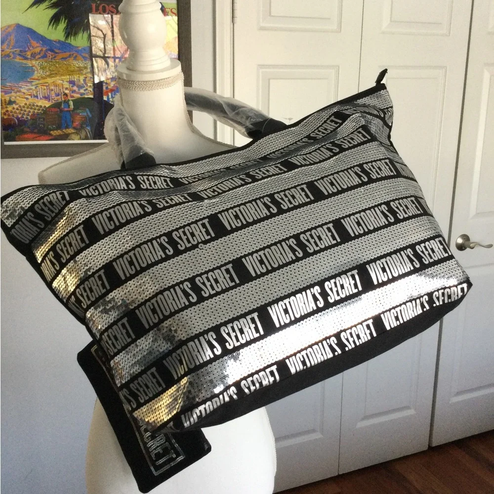 PRICE DROP! NWT Large Victoria's Secret Beach Bag & cosmetic bag - Picture 3 of 12